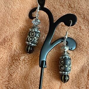 Handcrafted Black, Silver, and Gold Beaded Dangle Earrings